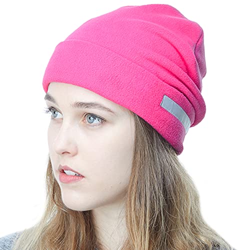 The Hat Depot Fleece Winter Beanie Hat Cold Weather Reflective Safety for Men & Women Performance Stretch (Hot Pink)