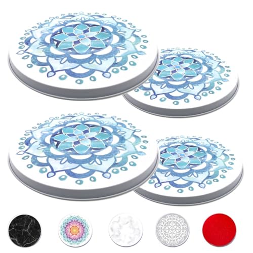 Robbins Aria - Electric Stove Burner Covers - Set of 4, Coil Protectors, Round, Range, Cooktop, Standard Size (Blue Mandala)