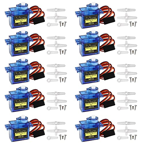 Sg90 9g Micro Servo Motor, Miuzei Mini Servos Motor Kit Metal Gear 180 Degree Servo for Rc Car Airplane Plane Arduino 10 Pack