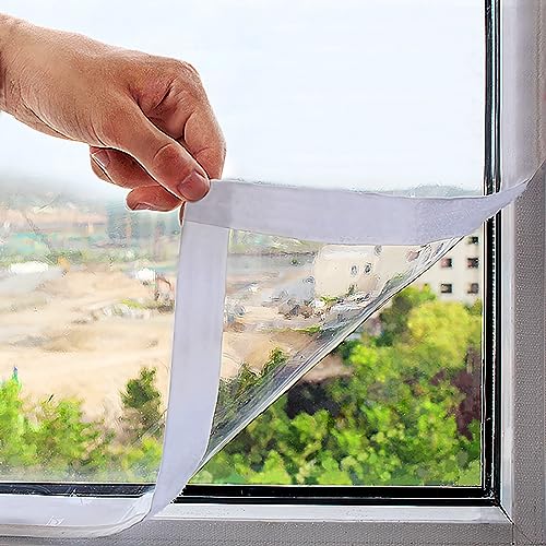 Mellroom Window Insulation Kit 47inX63in(120X160cm) for Winter Keep Cold Out,cuttable Transparent Film 180㎛ Thickness,Easy to Open for Ventilation,held by Adhesive Straps,Reusable Plastic Window wrap