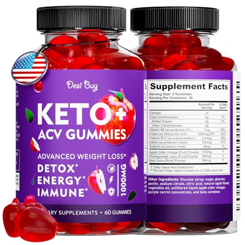 Desi Buy Keto ACV Gummies Advanced Weight Loss Formula with 1000 MG Apple Cider Vinegar for Men & Women Supports Metabolism, ACV Delicious Apple-Flavored Keto Diet, Low-Carb, Made in USA 60 Count