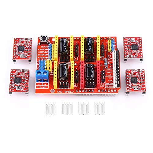 Haosie V3.0 CNC Shield Extension Board, 4PCS A4988 Stepper Motor Driver with 4PCS Heat Sinks for Engraver 3D Printer (DC 12V to 36V)