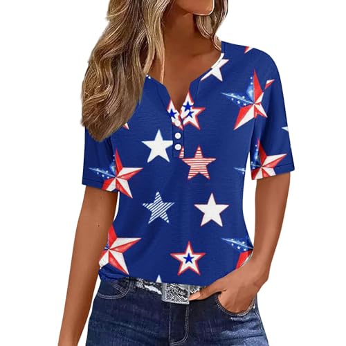 clearance items 4th of July Shirts Women V Neck Summer Tops 2024 Patriotic T Shirt Stars Striped Printed Short Sleeve Tee Blouse