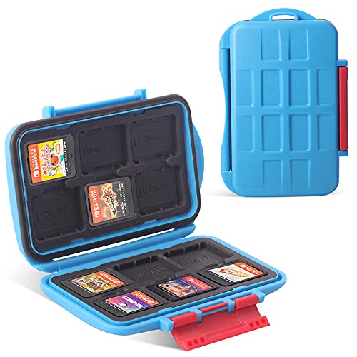 LYNCA KH8(G) Game Card Case for Nintendo Switch, Protective Shockproof Cartridge Holder Carrying Storage Box Game Memory Card Holder Case with 12 Cartridge Slots for Nino Switch NS NX (Light Blue)