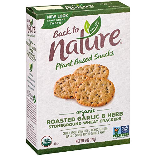 Back to Nature Organic Stoneground Wheat Crackers, Roasted Garlic & Herb - Dairy Free, Non-GMO, Made with Whole Grains & Flax Seed, Delicious & Quality Snacks, 6 Ounce​