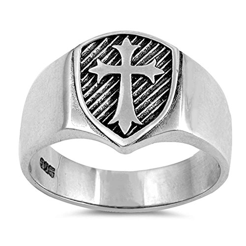 Oxford Diamond Co Sterling Silver Men's Solid Medieval Shield Cross Band Ring Sizes 8