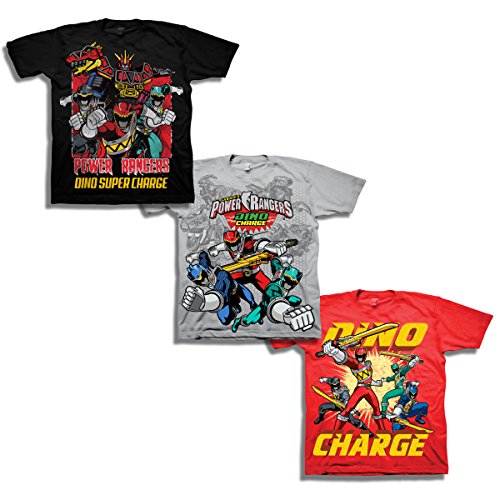 Power Rangers Boys Super Dino Charge 3 Pack Tee Bundle T Shirt, Black/Silver/Royal, Large US