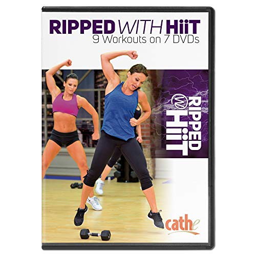 Cathe Friedrich Ripped with HIIT Workout Program For Women and Men - 9 workouts on 7 HIIT DVDs - Use This Exercise DVD Program For Weight Loss, Fat Burning, HIIT Training, Aerobic Conditioning and To Sculpt and Tone Your Upper Body and Legs , Butt, Thighs, and Glutes