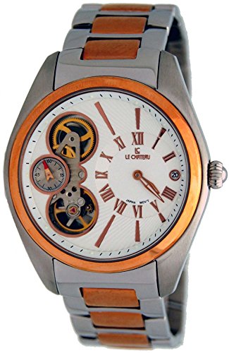 Le Chateau Men's Skeleton Quartz Watch with Stainless Steel Band Rose Tone and Date Display #5704