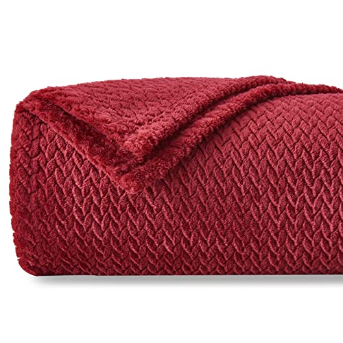 NEWCOSPLAY Super Soft Throw Blanket Red Premium Silky Flannel Fleece Leaves Pattern Lightweight Bed Blanket All Season Use (Red, Throw(40'x50'))