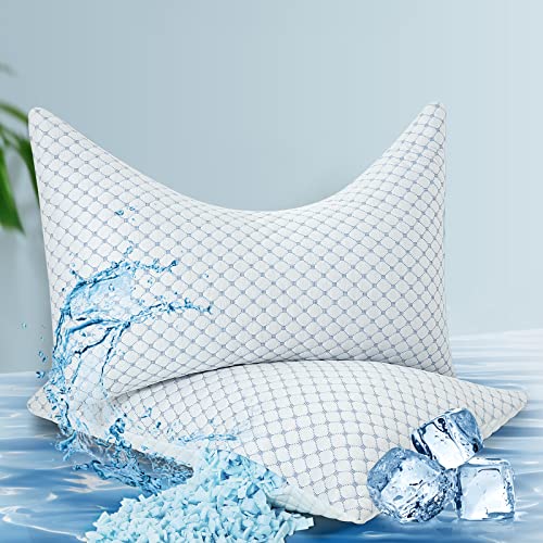 KHHMNB (2023 Upgrade) Side Sleeper Pillow for Neck and Shoulder Pain, Cooling Pillow with Two Sides of Specially Designed-One Side Ice Silk, One Side Rayon, Queen Size Set of 2