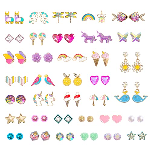 EleMirsa 36 Pairs Girl Earrings Stud Earrings for Little Girls Sensitive Ears Studs Set for Toddler Kids