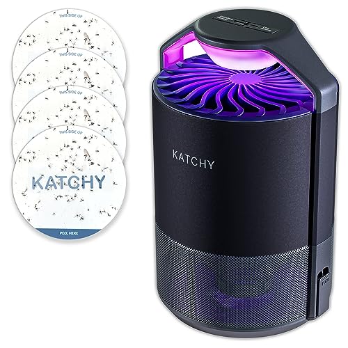 KATCHY Indoor Insect Trap - Catcher & Killer for Mosquitos, Gnats, Moths, Fruit Flies - Non-Zapper Traps for Inside Your Home - Catch Insects Indoors with Suction, Bug Light & Sticky Glue (Black)