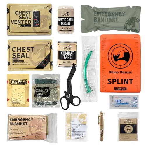 RHINO RESCUE Tactical Trauma Kit Emergency First Aid Stop The Bleed IFAK Refill Supplies Combat Wound Care Dressing Pack (17 Piece Set)