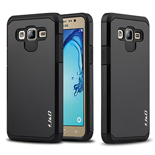 J&D Case Compatible for Galaxy On5 Case, Heavy Duty Dual Layer Hybrid Shock Proof Protective Rugged Bumper Case for Galaxy On5 Case, Black