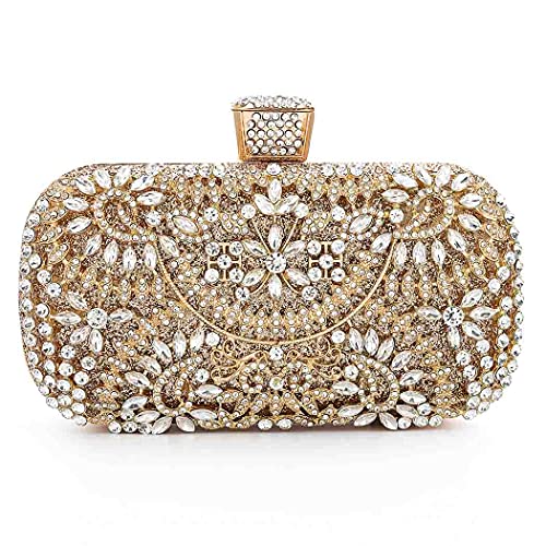 Yokawe Womens Crystal Evening Clutch Bag Bridal Wedding Purse Rhinestone Party Prom Handbag (Gold)