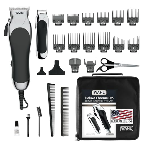 Wahl Clipper USA Deluxe Corded Chrome Pro, Complete Hair and Trimming Kit, includes Corded Clipper, Cordless Battery Trimmer, and Styling Shears, for a Cut Every Time - Model 79524-5201M