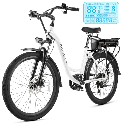 ANCHEER Electric Bike for Adults, 48V 500Wh EBike, UP to 60 Miles, Removable Battery, 3H Fast-Charge, 26' Commuter Electric Bicycles, 7-Speed, LCD Digital Display, Suspension Fork, UL Certified