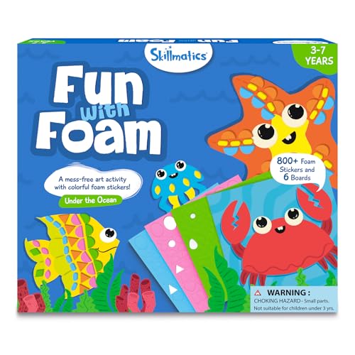 Skillmatics Art Activity - Fun with Foam Underwater Animals, No Mess Sticker Art for Kids, Craft Kits, DIY Activity, Gifts for Boys & Girls Ages 3, 4, 5, 6, 7, Stocking Stuffers, Travel Toys