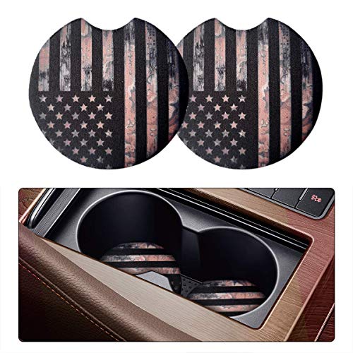 2 Pack Coasters for Drinks Absorbent - 2.75 Inch Cute Cup Holder for Women, Removable for Your Car Interior Accessories for Women & Girls (Black Flag)