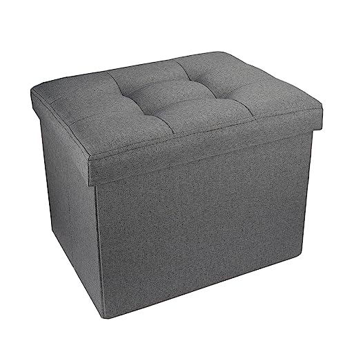 ALASDO Ottoman Storage Ottoman Folding Rectangle Cube Coffee Table Multipurpose Foot Rest Linen Fabric Ottomans Bench Footrest for Bedroom L17W13H13inches(Grey)