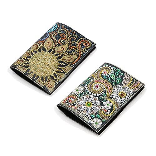 YAATAI 2 PCS 5D Diamond Painting Leather Passport Holder,Hot New Travel Passport Protective Cover for Boarding Pass, ID Card, Driver's License-20X14CM