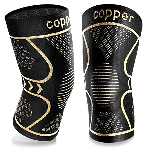 Copper Knee Braces for Women and Men 2 Pack, Knee Compression Sleeve for Knee Pain, Arthritis,ACL, Meniscus Tear, Joint Pain Relief, Knee Support for Running, Working Out, Fitness, Weightlifting-L