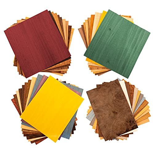 Veneer Variety Pack for Marquetry and Inlay Work with 15 Square Feet of Domestic • Exotic • Various Grain and Color Dyed Raw Wood Veneers • No Two Packs are Alike • Made in The USA