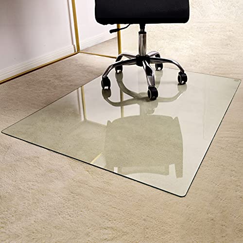 GLSLAND Office Chair Mat for Carpet - 36' x 46' Tempered Glass Floor Mat - for Office Chair on Carpet - 1/5' Thick Clear Computer Floor Mat with 4 Anti-Slip Pads
