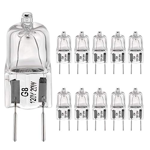 G8 Light Bulbs 20Watt 120Volt Halogen Light Bulb G8 Base Bi-Pin Shorter 1-3/8' (1.38') Length 20W T4 JCD Warm White Under Cabinet Puck Lighting Replacements,10Pack