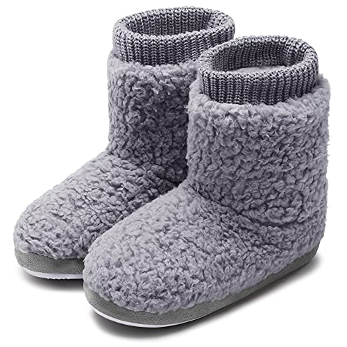 MIXIN Women's Comfort Warm Faux Fleece Fuzzy Ankle Bootie Slippers Plush Lining Slip-on House Shoes Anti-Slip Sole Indoor/Outdoor