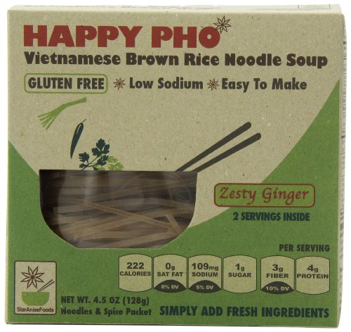 Vegan Gluten Free Vietnamese HAPPY PHO Zesty Ginger, 12 Servings, 4.5 oz / 2 Servings per box, Pack of 6 boxes