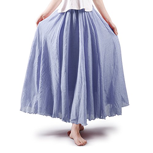 OCHENTA Women's Casual Cotton Long Maxi Skirt Flowy Boho for Summer Beach Goth Fairy Renaissance Weekend Skirts 105CM Ink Blue