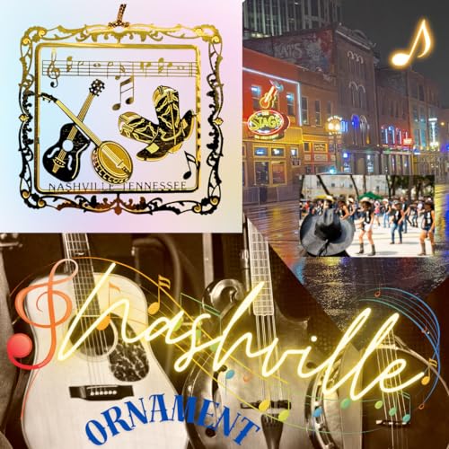 Nashville Tennessee Brass Ornament Music Cowboy Boots Personalize with Year Charm