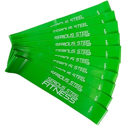 Serious Steel Fitness 12 Inch Resistance Loop Mini Band | Exercise Fitness Bands | Workout Bands (Light - 10 Pack - Green)