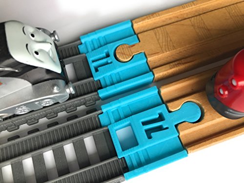 TRAINLAB Track Adapters Compatible with Trackmaster (2014+) to Wooden Railway Train Tracks (2pc) (Light Blue)