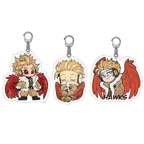 PPONE Hawks Keychains,Anime My Hero Academia Cosplay Keyring Pendant Accessories（3pc）, Multicolor, Medium (8233)