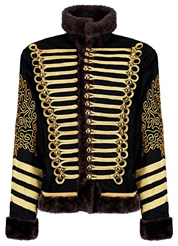 Ro Rox Men's Gold Hussar Parade Jacket Faux Fur - Black & Gold (Men's XXL)