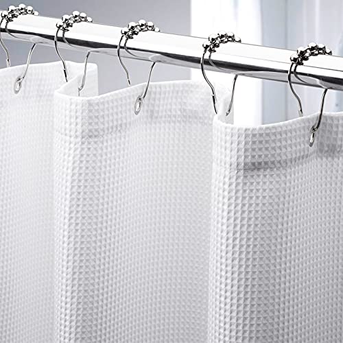 AmazerBath Stall Shower Curtain 36x72 Inches, White Waffle Shower Curtain for Stall, Fabric Shower Stall Curtain with Waffle Weave, Hotel Quality Bathroom Shower Curtains