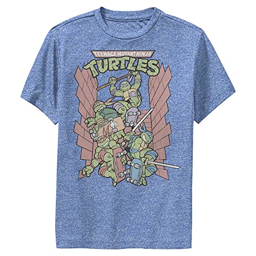 Nickelodeon Teenage Mutant Ninja Turtles 90s TMNT Boys Short Sleeve Tee Shirt, Royal Blue Heather, Large