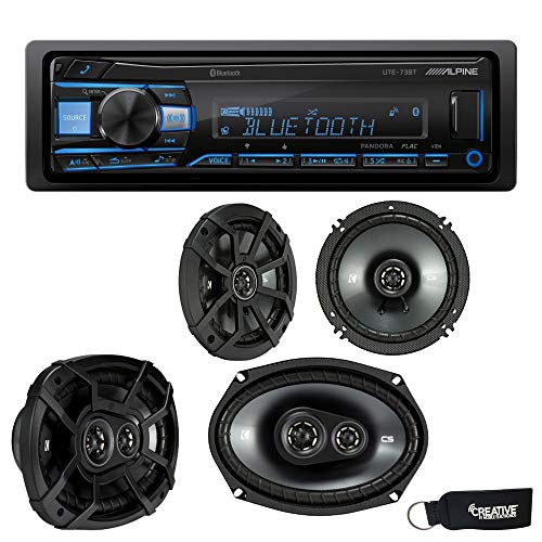 Alpine UTE-73BT Bluetooth Receiver (No CD), a Pair of 43CSC654 6.5' Speakers, and 43CSC6934 6x9' Speakers