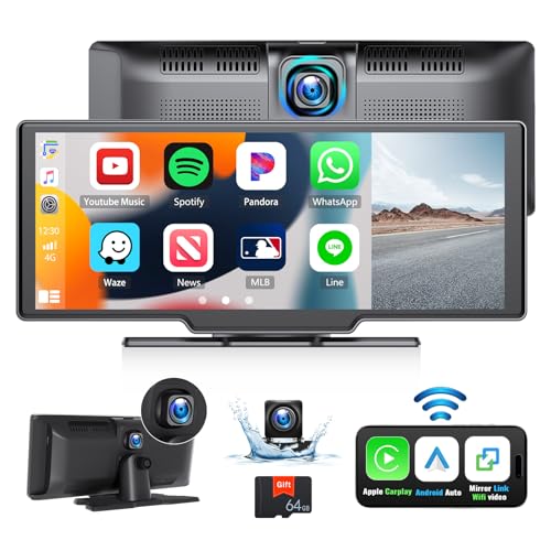 Portable Apple Carplay Wireless Car Stereo Receiver, 9.3 inch Apple car Play Display Screen GPS Navigation for Cars with Android Auto Bluetooth Google Assistant FM DVR Voice Control Backup Camera