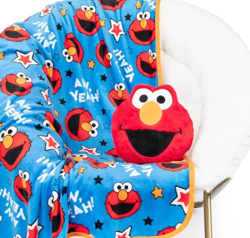 Jay Franco Sesame Street Elmo Plush Pillow and 40' Inch x 50' Inch Throw Blanket - Kids Super Soft 2 Piece Nogginz Set (Official Sesame Street Product)