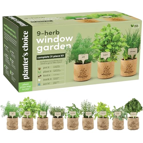 9 Herb Indoor Window Garden Kit - House Plants Seeds - Best Unique Easter Gift Ideas for Women, Mom, Friend, Her, Birthday, Housewarming, Mother - New Home Kitchen Gifts - Live Plant Starter
