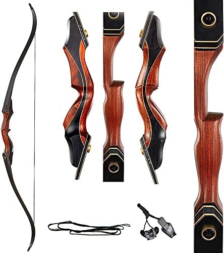 TOPARCHERY Archery 60' Takedown Hunting Recurve Bow for Adults Practice Competition Longbow with Stringer Tool Right Hand Black (45)