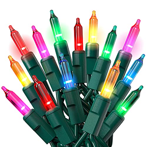 PREXTEX Christmas Lights (20 Feet, 100 Lights) – Multi Color Christmas Tree Lights Indoor with Green Wire - Colorful Holiday Christmas Light Indoor String Lights - Warm Multi Color Twinkle Lights