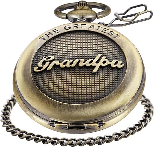 Realpoo Retro Quartz Pocket Watch for Grandpa,Quartz Movement Pocket Watches with Chain for Grandpa