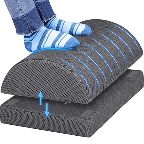 CushZone Foot Rest for Under Desk at Work Adjustable Foam for Office and Home, Office Desk Accessories，Comfortable Footrest with 2 Adjustable Heights，Back & Hip Pain Relief (Grey)