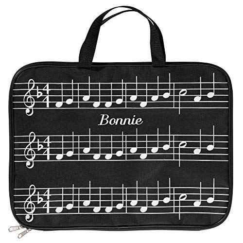 Fox Valley Traders Personalized Musical Note Tote Bag with Zipper, Customized Sheet Music Briefcase, Black