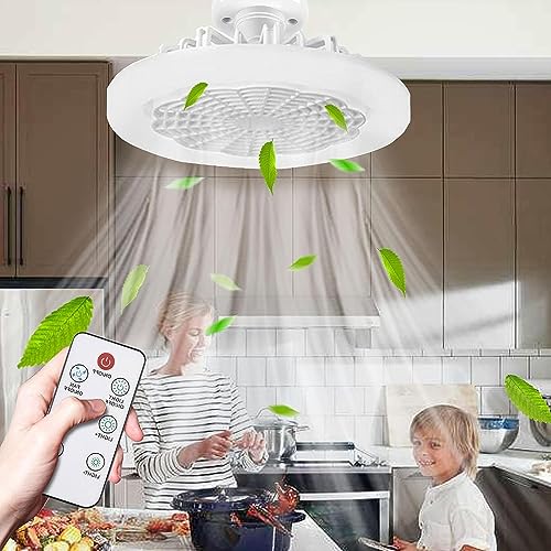 LED Ceiling Fan Light with Remote Control & Holder- Modern Fan Light - Enclosed Low Profiles Fan Light & Eye-Protecting LED,3-Light Level Adjust,3-Speed Adjust Quiet Fan for Bedroom,Living Room/45
